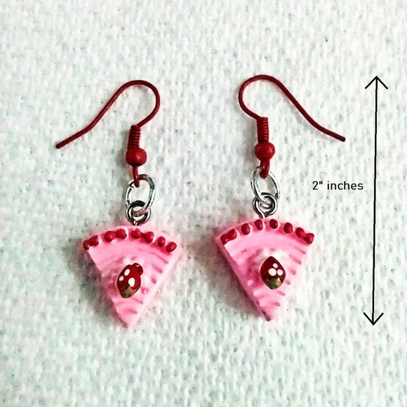 Handmade Strawberry Cake Earrings Cute Kitsch - Picture 4 of 4